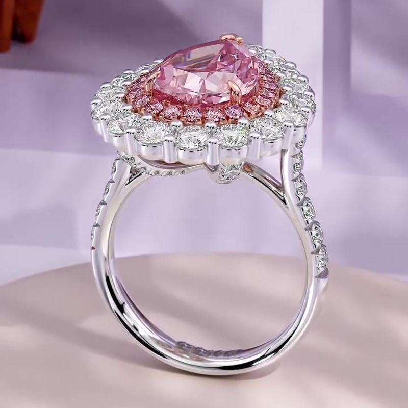 Sotiya Double Halo Cathedral Pear Cut Pink Two Tone Engagement Ring Sterling Silver-Sotiya