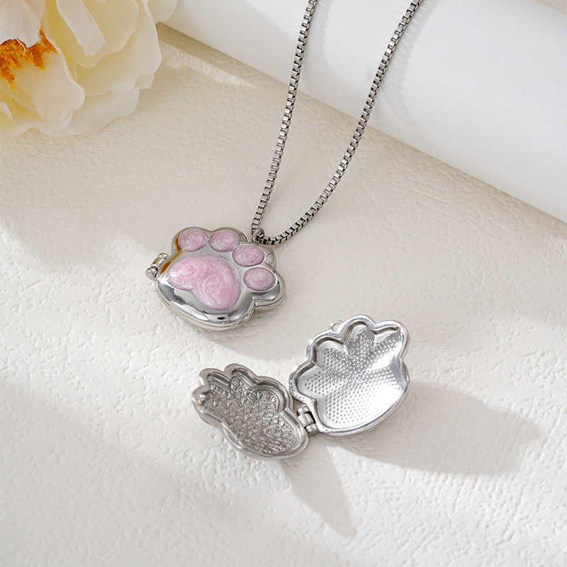Sotiya Pet Cat Dog Puppy Paw Personalized Photo Locket Necklace-Sotiya