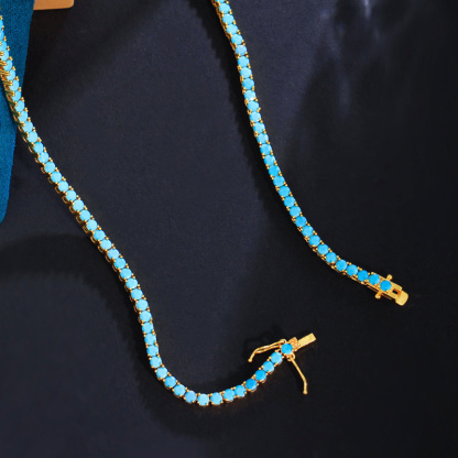 Sotiya Blue Turquoise Clavicle Chain Tennis Necklace-Sotiya