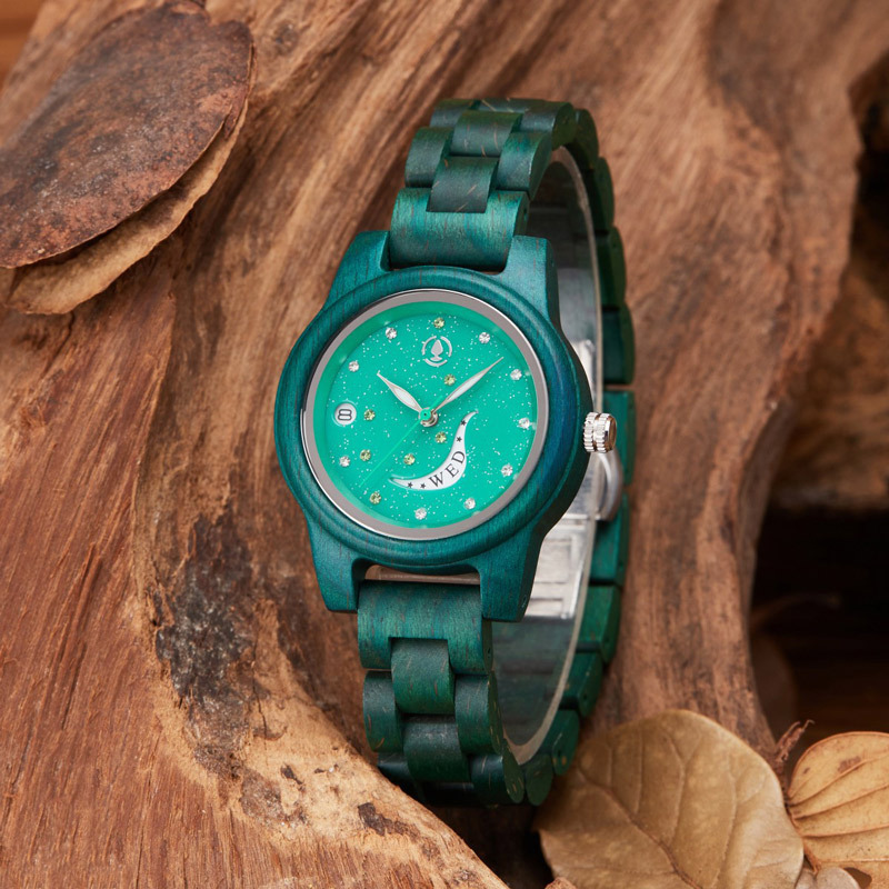 Sotiya Seven Stars and Moon Dial Quartz Wooden Watch-Sotiya