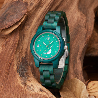 Sotiya Seven Stars and Moon Dial Quartz Wooden Watch-Sotiya
