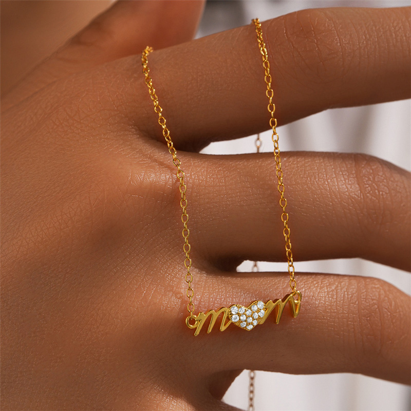 Sotiya MOM Letter Heart Necklace Sterling Silver-Sotiya