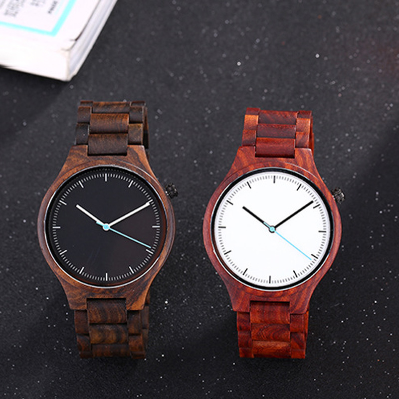 Sotiya Simple Red/Black Sandalwood Quartz Coffee Wooden Watch-Sotiya