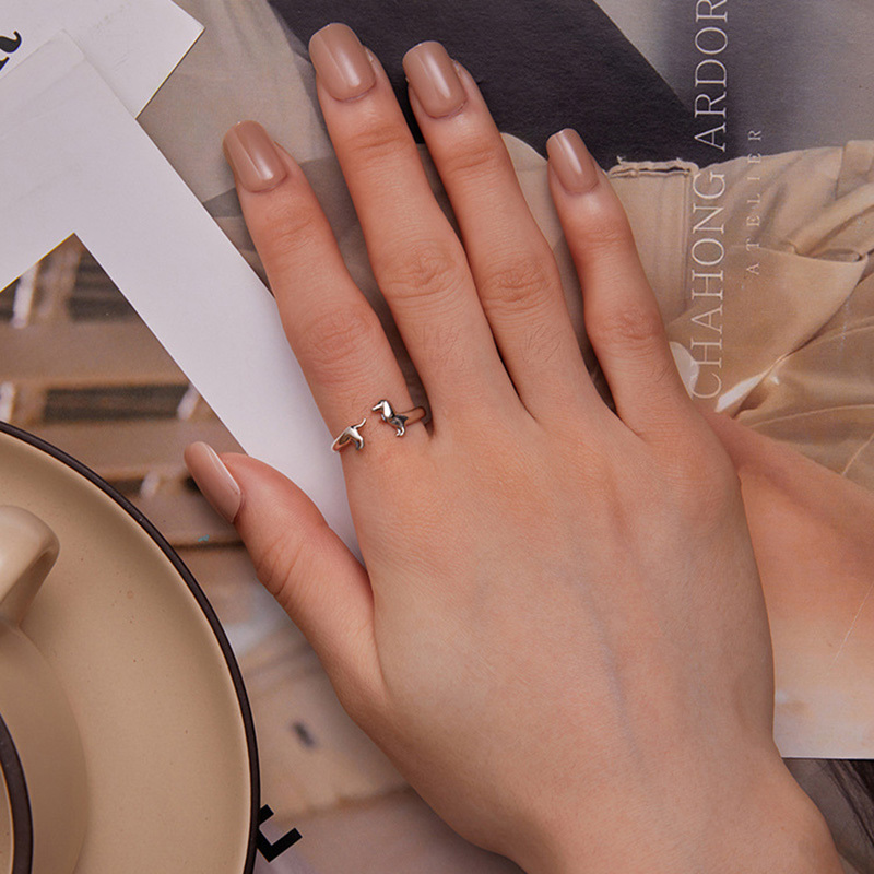 Sotiya Cute Dachshund Dog Open Ring Sterling Silver-Sotiya