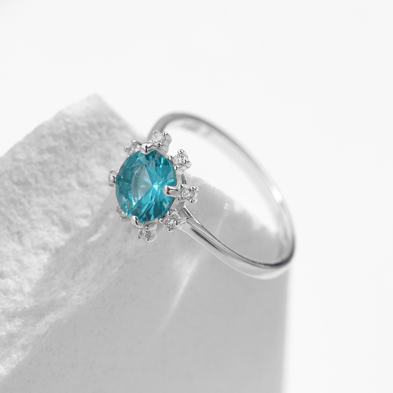 Sotiya Sunflower Paraiba Round Cut Ring Set Sterling Silver