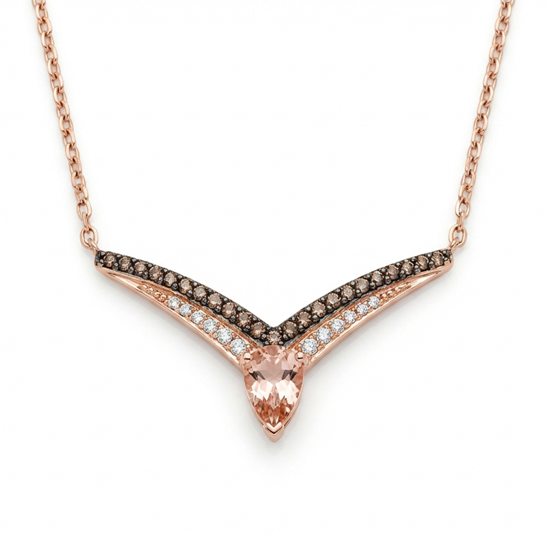 Sotiya V-shaped Design Synthetic Morganite Pear Cut Coffee Necklace Sterling Silver-Sotiya