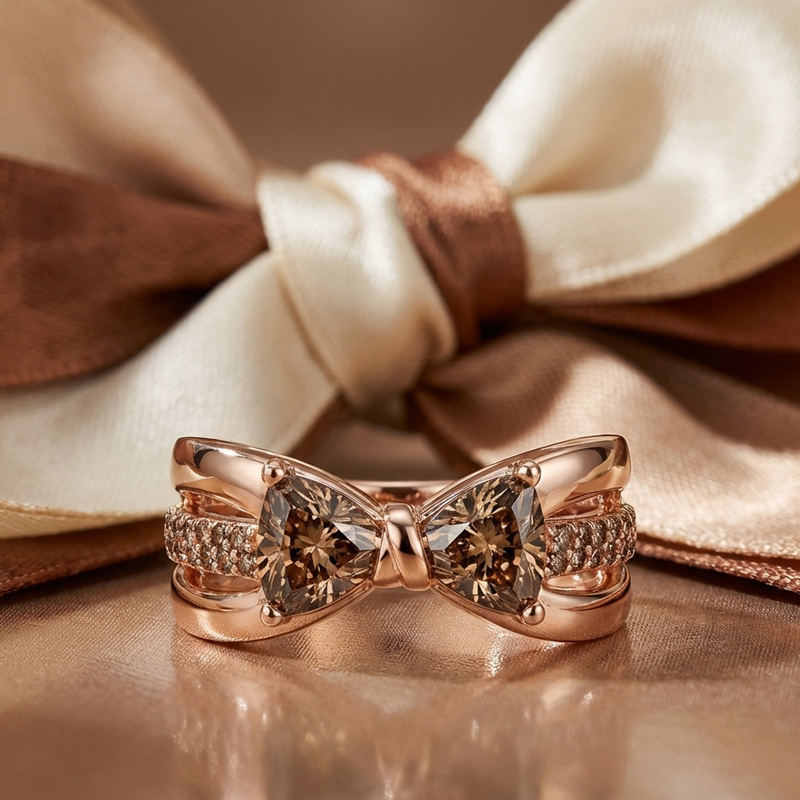 Sotiya Bowknot Trillion Cut Coffee Promise Ring Sterling Silver-Sotiya