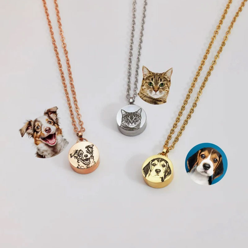 Sotiya Pet Photo Engraved Personalized Keepsake Titanium Necklace for Hair and Ashes-Sotiya