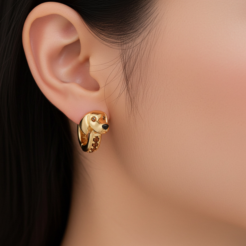Sotiya Dachshund Coffee Hoop Earrings-Sotiya