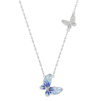 Sotiya Blue Enamel Butterfly Necklace Sterling Silver-Sotiya