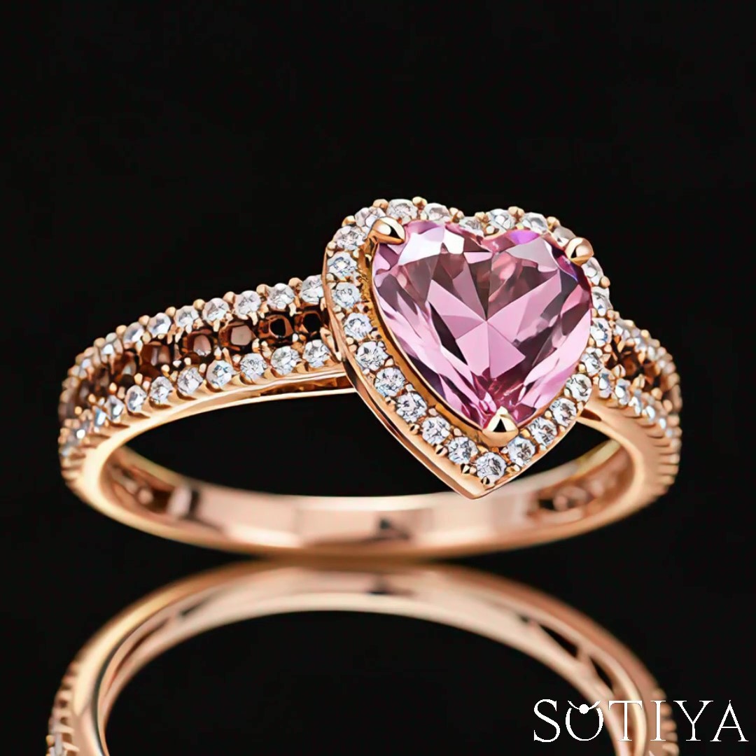 Sotiya Halo Pink Heart Cut Coffee Engagement Ring Sterling Silver-Sotiya