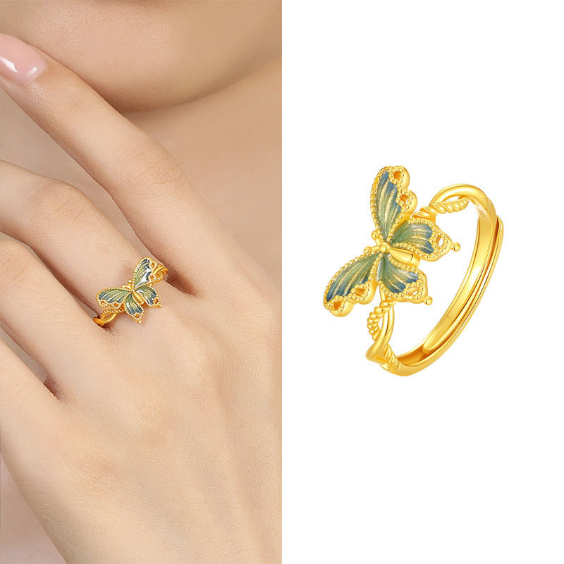Sotiya Enamel Butterfly Animal Collection Open Adjustable Ring Sterling Silver-Sotiya