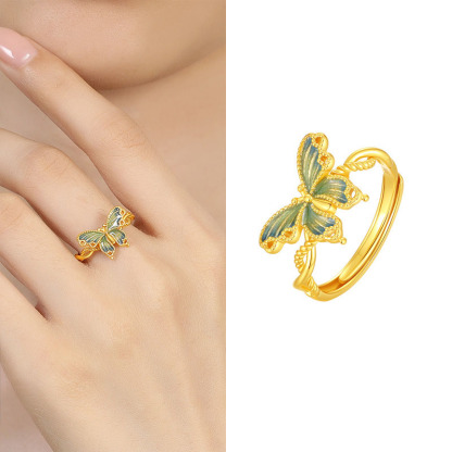 Sotiya Enamel Butterfly Animal Collection Open Adjustable Ring Sterling Silver-Sotiya