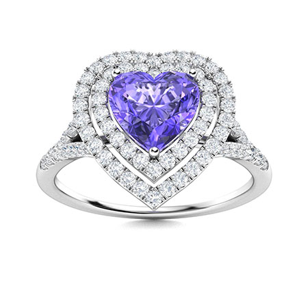 Sotiya Customizable 12 Birthstone Double Halo Heart Cut Engagement Ring Sterling Silver