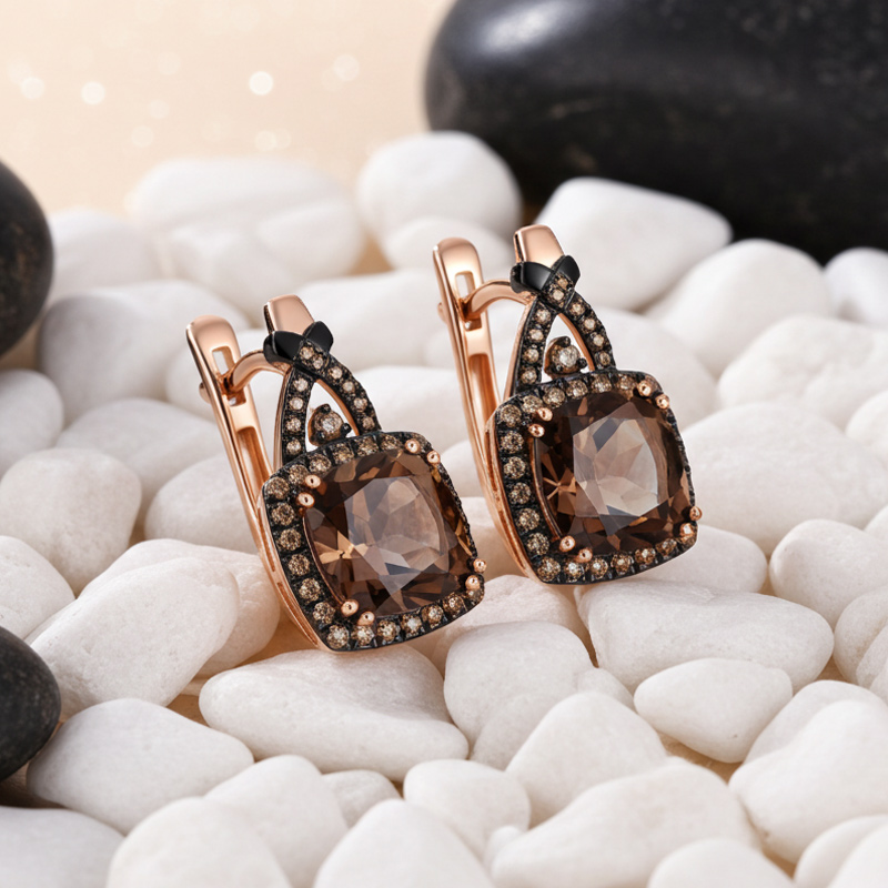 Sotiya Two Tone Halo Cushion Cut Coffee Hoop Earrings Sterling Silver