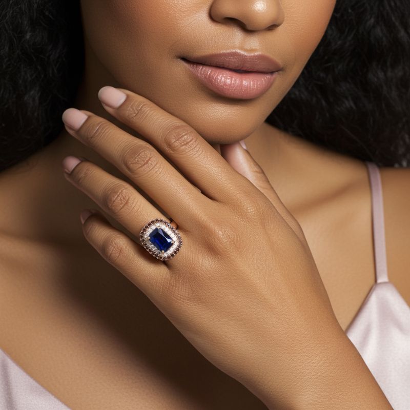 Sotiya Double Halo Radiant Cut Sapphire Coffee Engagement Ring Sterling Silver-Sotiya