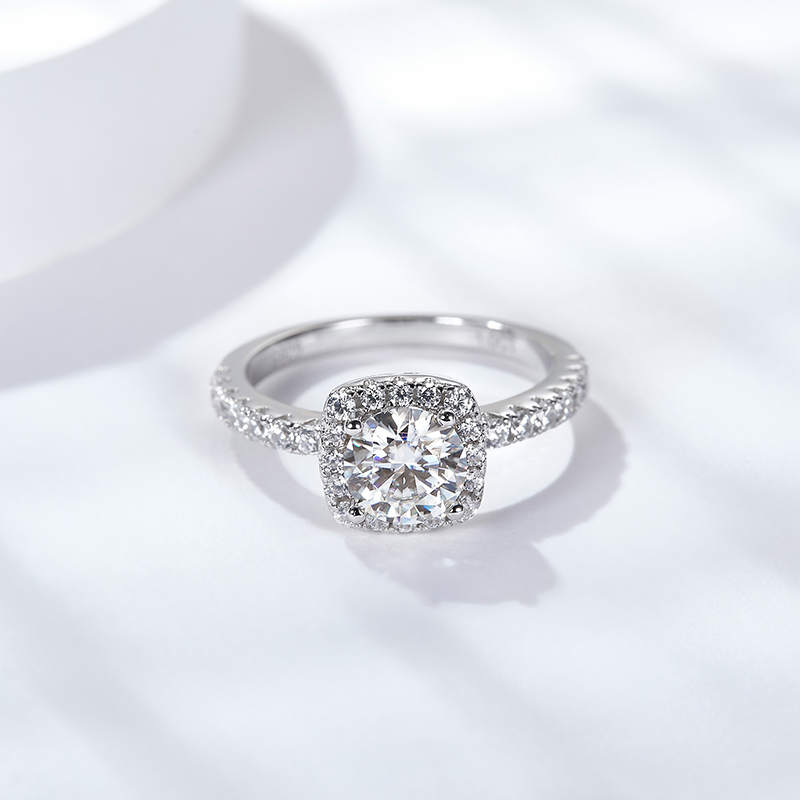 Sotiya Squircle Halo Round Cut Moissanite Engagement Ring Sterling Silver