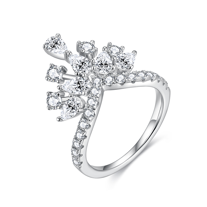 Sotiya Luxury Crown Moissanite Cocktail Ring Sterling Silver-Sotiya