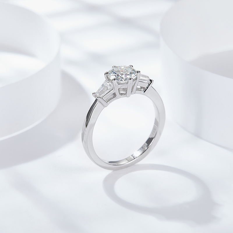 Sotiya Three Stone Round Cut Moissanite Engagement Ring Sterling Silver-Sotiya