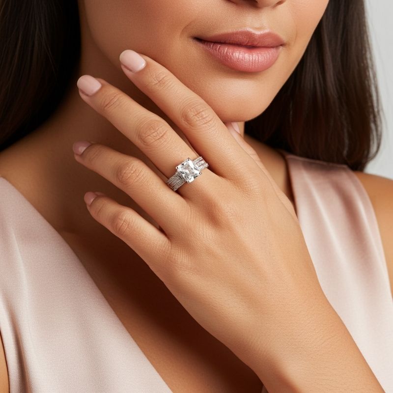 Sotiya Interchangeable Radiant Cut Wedding Bridal Ring Set Sterling Silver-Sotiya