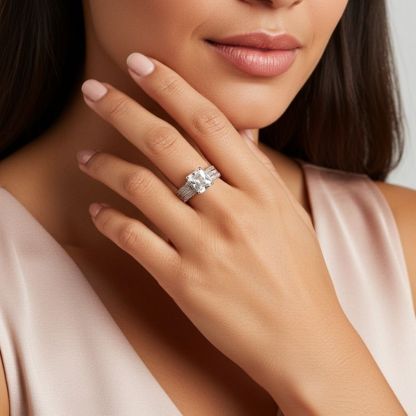 Sotiya Interchangeable Radiant Cut Wedding Bridal Ring Set Sterling Silver-Sotiya