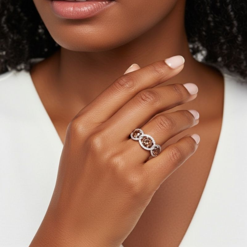 Sotiya Chain Link Round Cut Coffee Women's Wedding Ring Sterling Silver-Sotiya