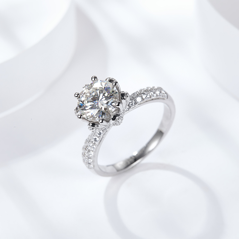 Sotiya Flower Crown Round Cut Moissanite Engagement Ring Sterling Silver-Sotiya