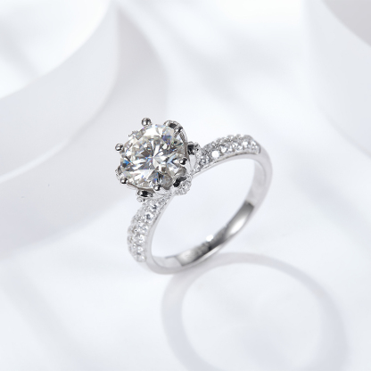 Sotiya Flower Crown Round Cut Moissanite Engagement Ring Sterling Silver-Sotiya