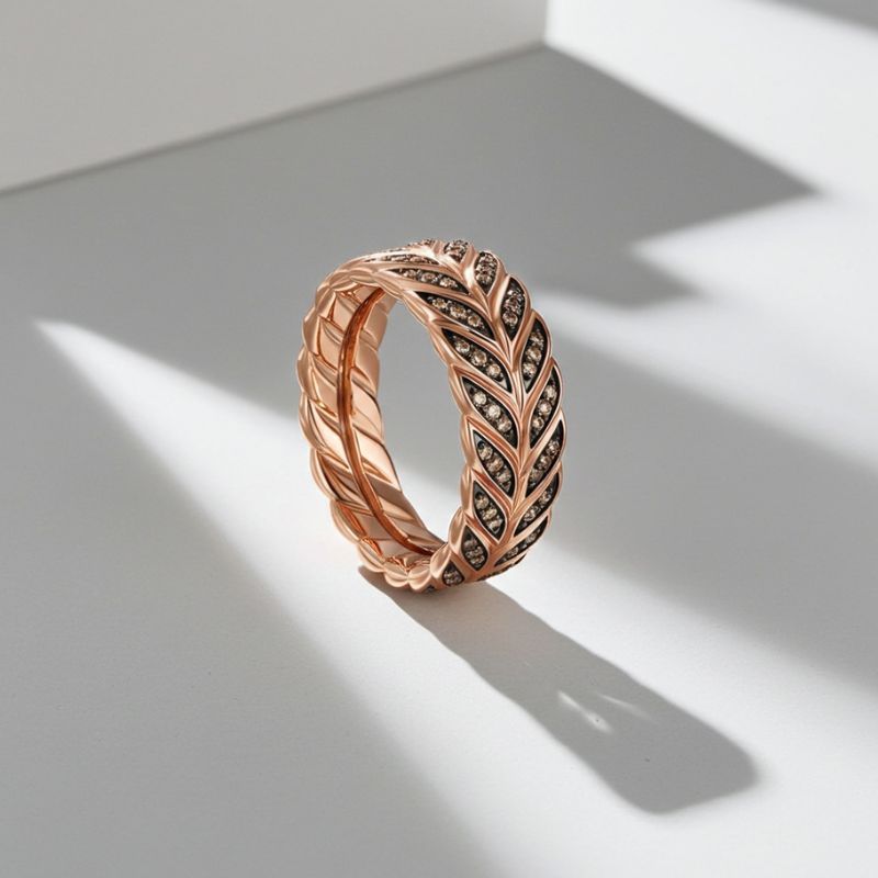 Sotiya Feather Design Unisex Coffee Chevron Band Ring Sterling Silver-Sotiya