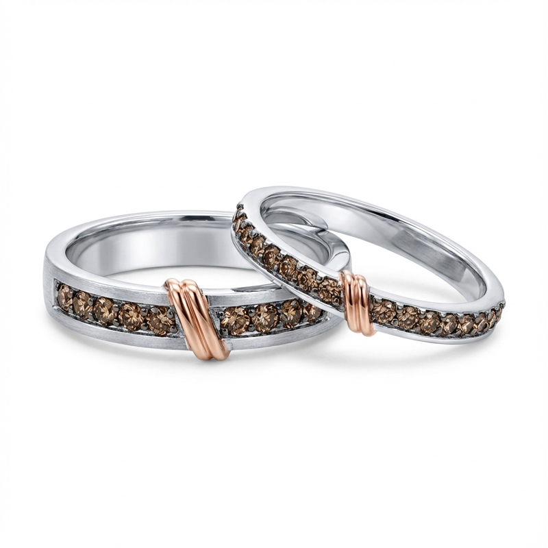 Sotiya Knot Design Round Cut Coffee Couple Rings Sterling Silver-Sotiya