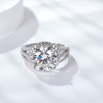 Sotiya Halo Round Cut Moissanite Engagement Ring Sterling Silver-Sotiya