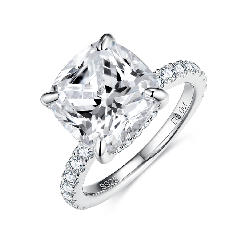 Sotiya Hidden Halo Cushion Cut Moissanite Engagement Ring Sterling Silver-Sotiya