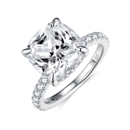 Sotiya Hidden Halo Cushion Cut Moissanite Engagement Ring Sterling Silver-Sotiya