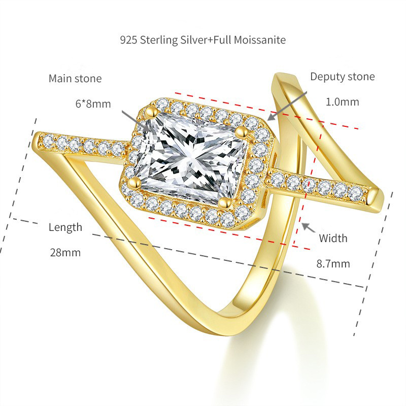 Sotiya Bypass Halo Radiant Cut Moissanite Cocktail Ring Sterling Silver-Sotiya