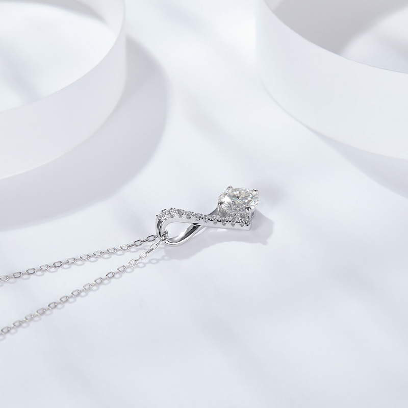 Sotiya Classic Twist Round Cut Moissanite Necklace Sterling Silver-Sotiya