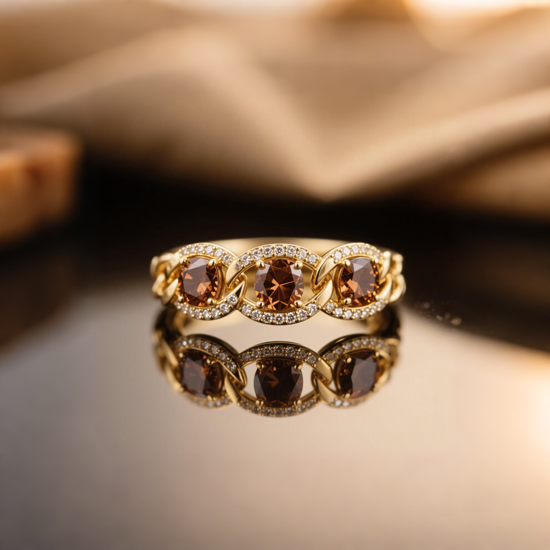 Sotiya Chain Link Round Cut Coffee Women's Wedding Ring Sterling Silver-Sotiya