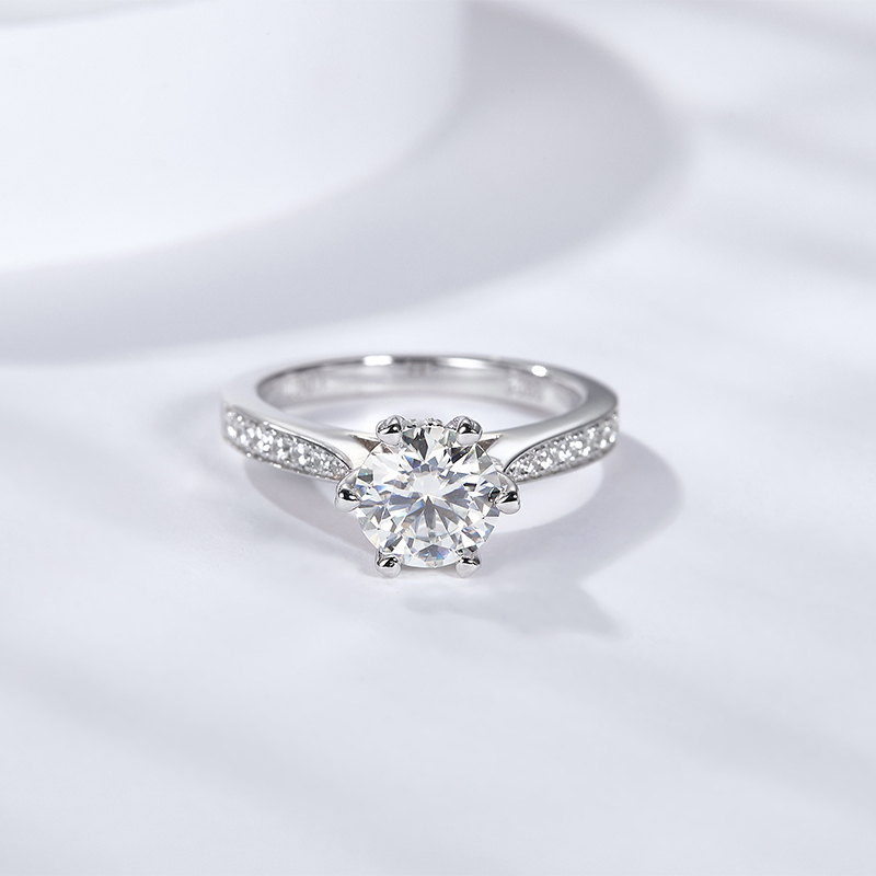 Sotiya Cathedral Round Cut Moissanite Engagement Ring Sterling Silver-Sotiya