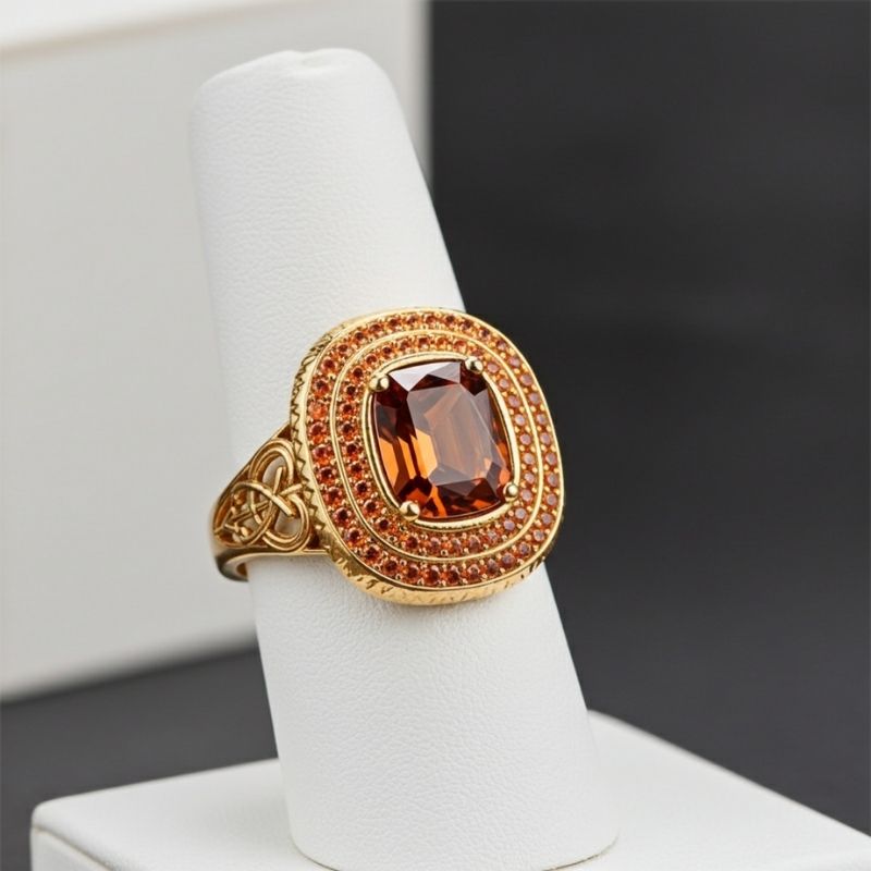 Sotiya Best Buds Princess Inspired Celtic Triple Spiral Knot Design Double Halo Coffee Cushion Cut Engagement Ring Sterling Silver-Sotiya