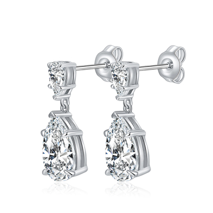 Sotiya Two Stone Pear Cut Moissanite Drop Earrings Sterling Silver-Sotiya