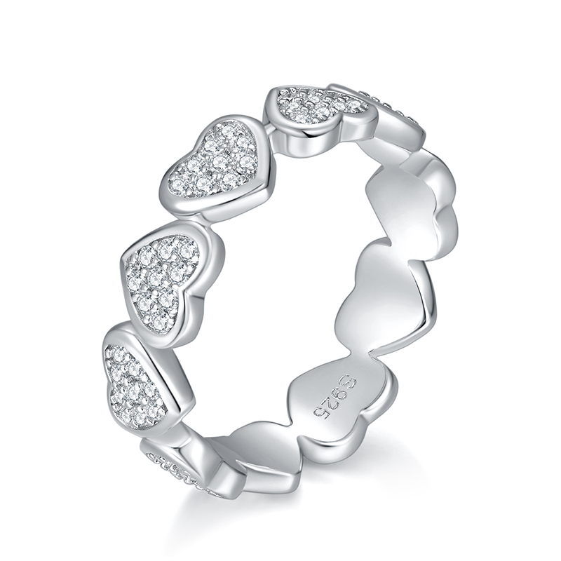 Sotiya Pave Heart Moissanite Eternity Ring Sterling Silver-Sotiya