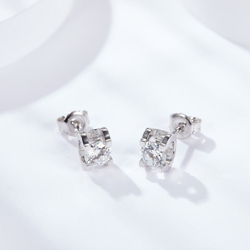 Sotiya Solitaire Round Cut Moissanite Stud Earrings Sterling Silver-Sotiya