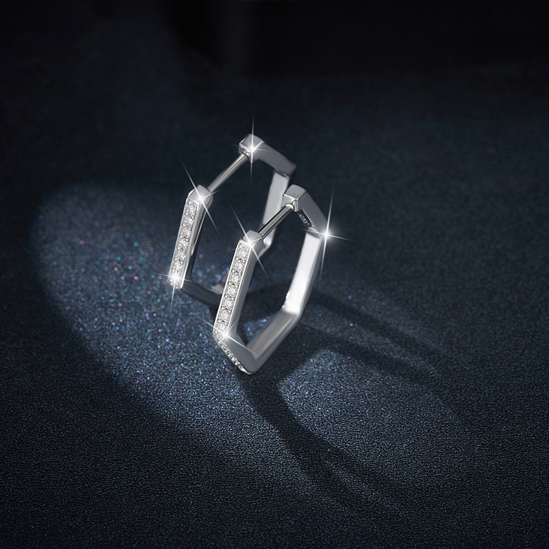 Sotiya Round Cut Moissanite Hexagon Hoop Earrings Sterling Silver-Sotiya