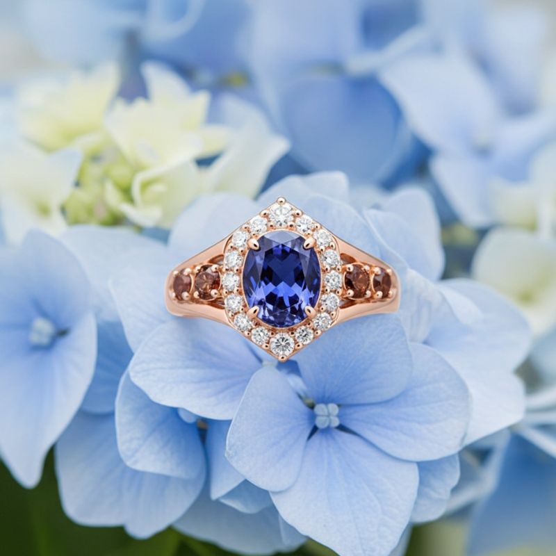 Sotiya Halo Oval Cut Coffee Engagement Ring Sterling Silver-Sotiya