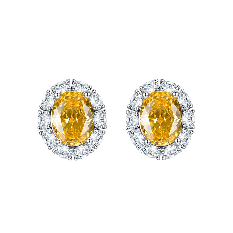 Sotiya Halo Oval Cut Stud Earrings High-carbon Zircon Sterling Silver-Sotiya