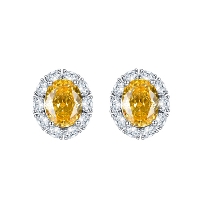 Sotiya Halo Oval Cut Stud Earrings High-carbon Zircon Sterling Silver-Sotiya