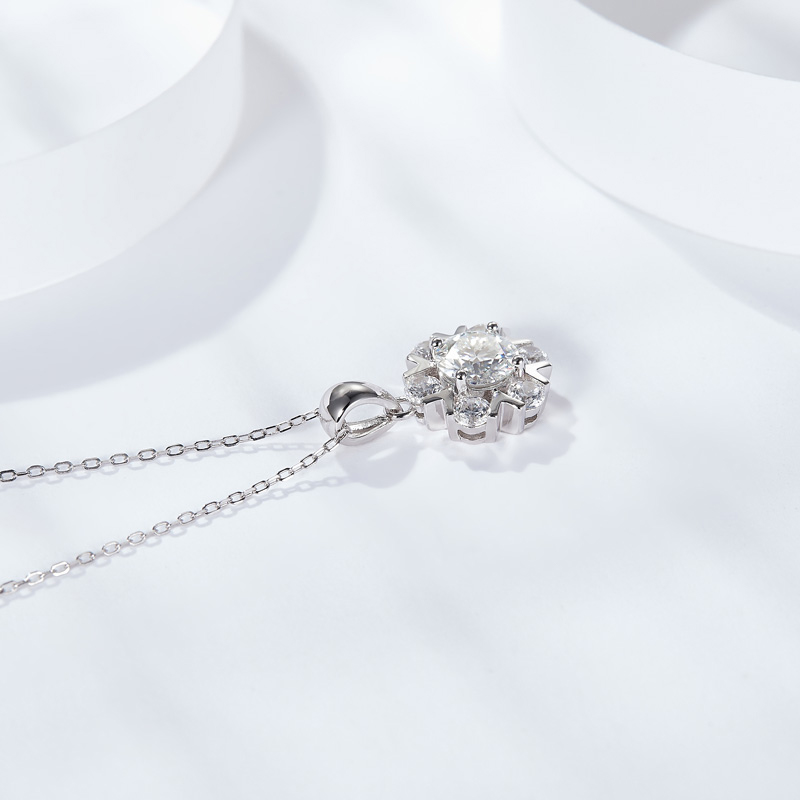 Sotiya Snowflake Round Cut Moissanite Necklace Sterling Silver-Sotiya