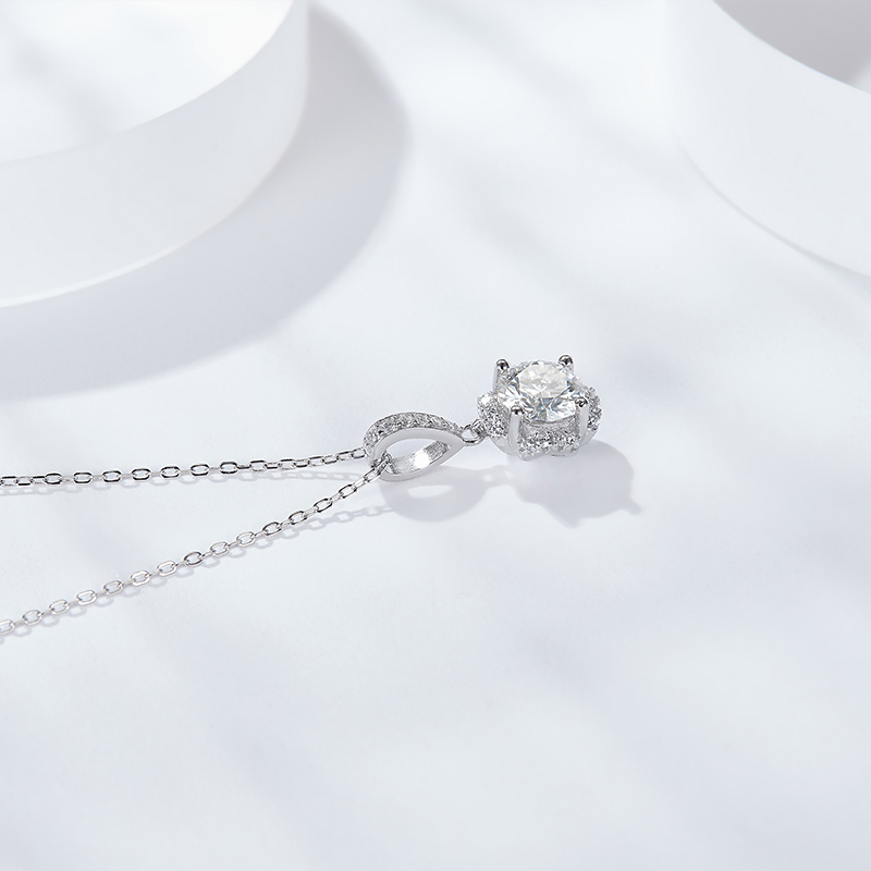 Sotiya Flower Design Round Cut Moissanite Necklace Sterling Silver-Sotiya