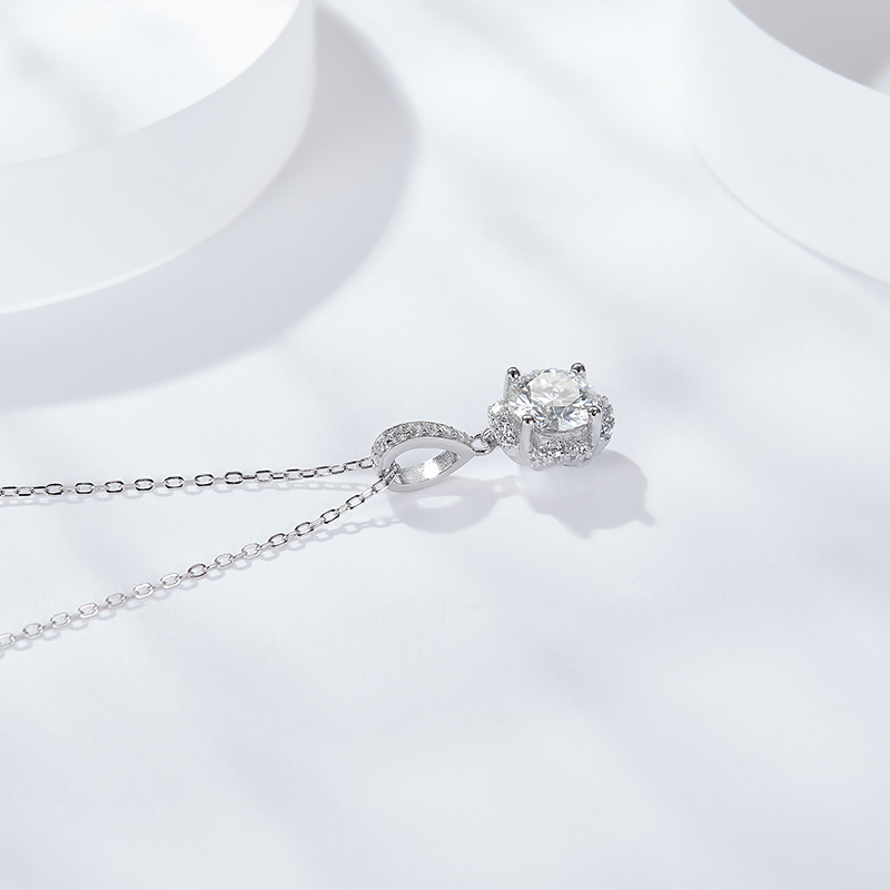 Sotiya Flower Design Round Cut Moissanite Necklace Sterling Silver-Sotiya