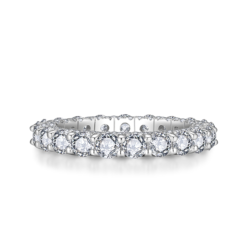 Sotiya Round Cut Three Sided Pave Moissanite Eternity Ring Sterling Silver-Sotiya