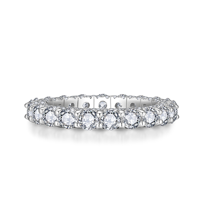 Sotiya Round Cut Three Sided Pave Moissanite Eternity Ring Sterling Silver-Sotiya